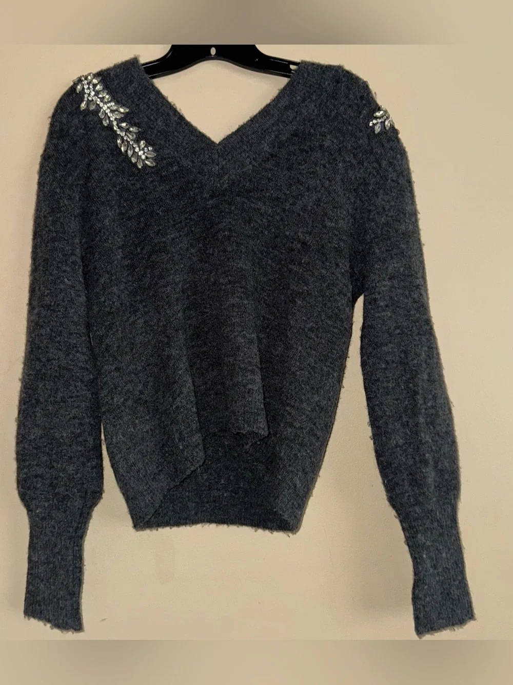 Veronica Beard Valerie Sweater Crystal Embellished Rhinestone Wool Gray Size XS